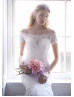 Off Shoulder Ivory Lace Wedding Dress With Buttons